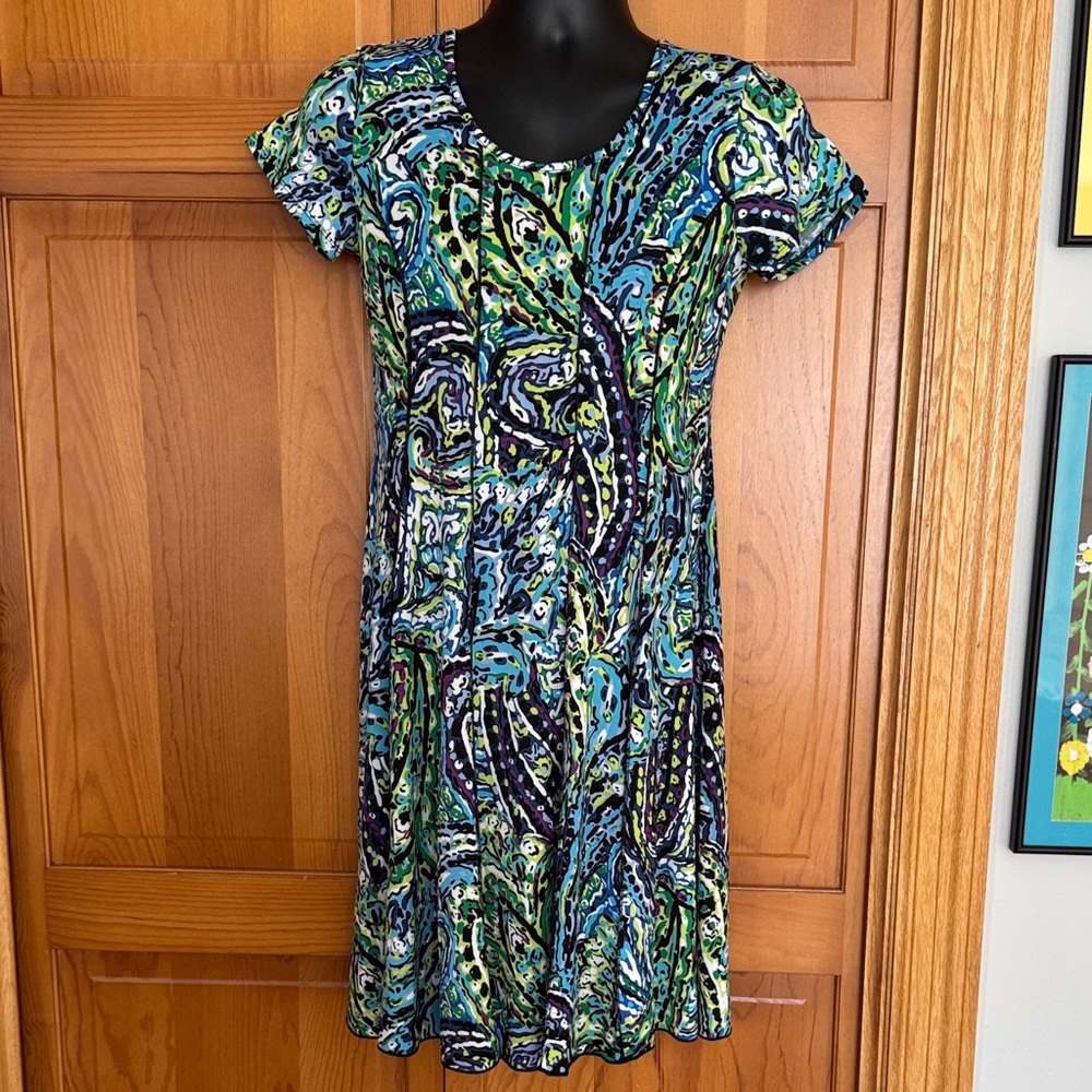 Sami & Jo Blue and Green Abstract Midi Dress